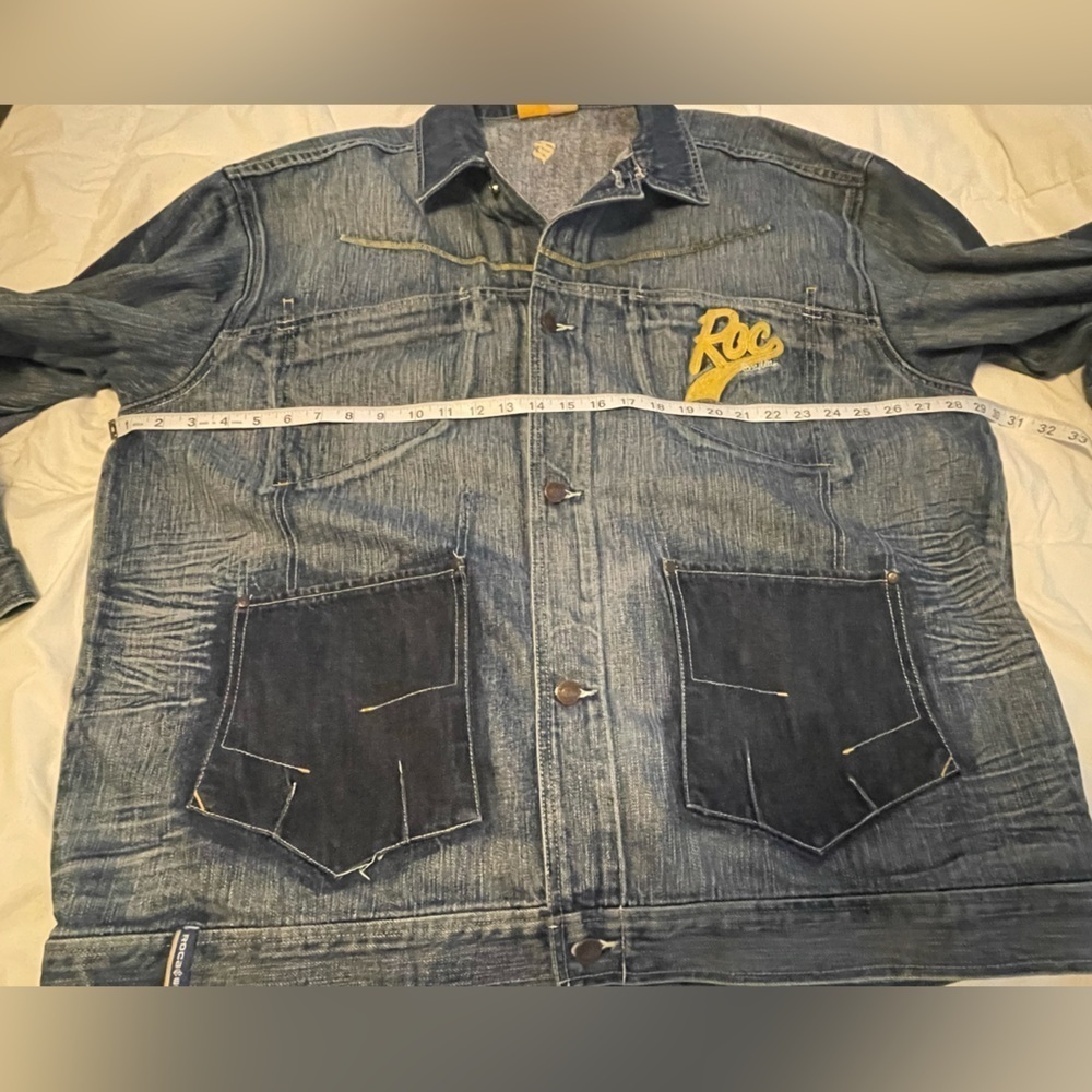 Roca Wear 2XL Y2K Streetwear Distressed Blue Jean Jacket - Picture 8 of 14